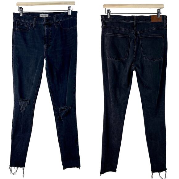 Madewell 9" High Rise Skinny Jean Distressed Black 31T Raw Hem - Picture 1 of 9